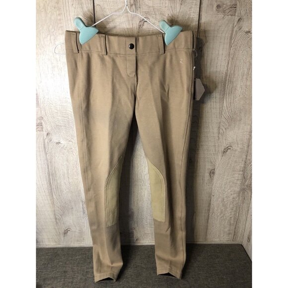 Womens Horze Equestrain Ella Tan Pull On Knee Patch Breeches Pants Size 26 - Picture 2 of 5